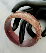 Vintage Pink Mauve Gold Marbled Effect Acrylic Plastic Bangle Bracelet CHIC 