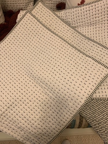 Pottery Barn Pickstitch Wheaton Stripe Quilt Full/Queen Grey and 3 Euro Shams - Picture 4 of 4