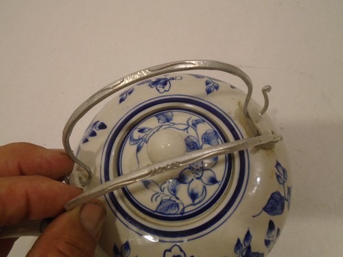 Vietnam Blue White Teapot Ceramic Metal decorative handle Ten Thousand Villages - Picture 4 of 10