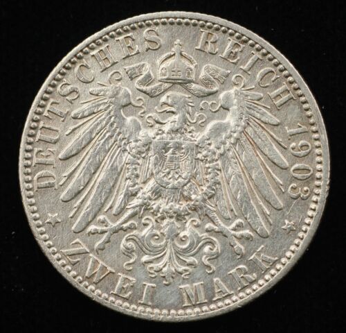 1903-E German Empire 2 Mark Silver Coin - George - Saxony (P0347) - Picture 2 of 2