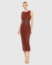 Mac Duggal NWT 93758 Beaded Sleeveless Midi Dress Sz 12 Brick Red MSRP 398