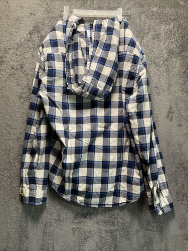 Men’s Flannel Hoodie - Size XL - 100% Cotton - Blue/Gray/White - Picture 6 of 11