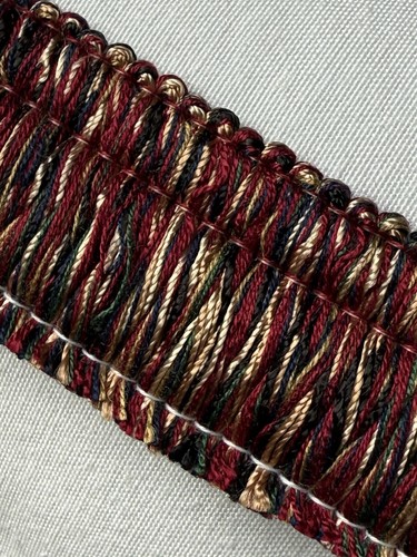 7.5 yards BRUSH FRINGE 1.5" - Black Burgundy Tan - Upholstery Pillow Fabric Trim - Picture 2 of 3
