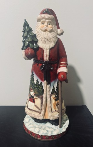 Vintage Weihnachtsmann mit Baum Figur 14" Keramik handbemalt. - Bild 1 von 6