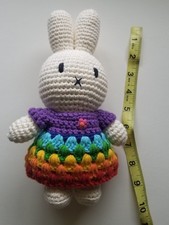 JUST DUTCH Crocheted Miffy Bunny Doll Rainbow Dress 10" EUC