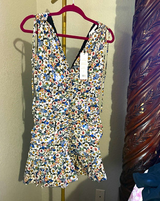 VERONICA BEARD Floral Sleeveless V-Neck Ruched Ruffle Mini Dress Size 0.