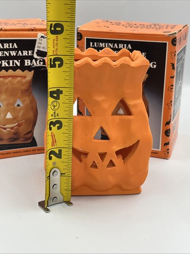 Par De Vintage Cerámica Jack-O-Lantern Bolsa Candelabro Halloween Luminaria - Imagen 16 de 16