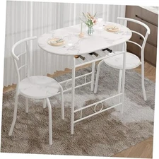  3-Piece Dining Table Set for Kitchen Breakfast Nook, Faux 31.5 Inch White