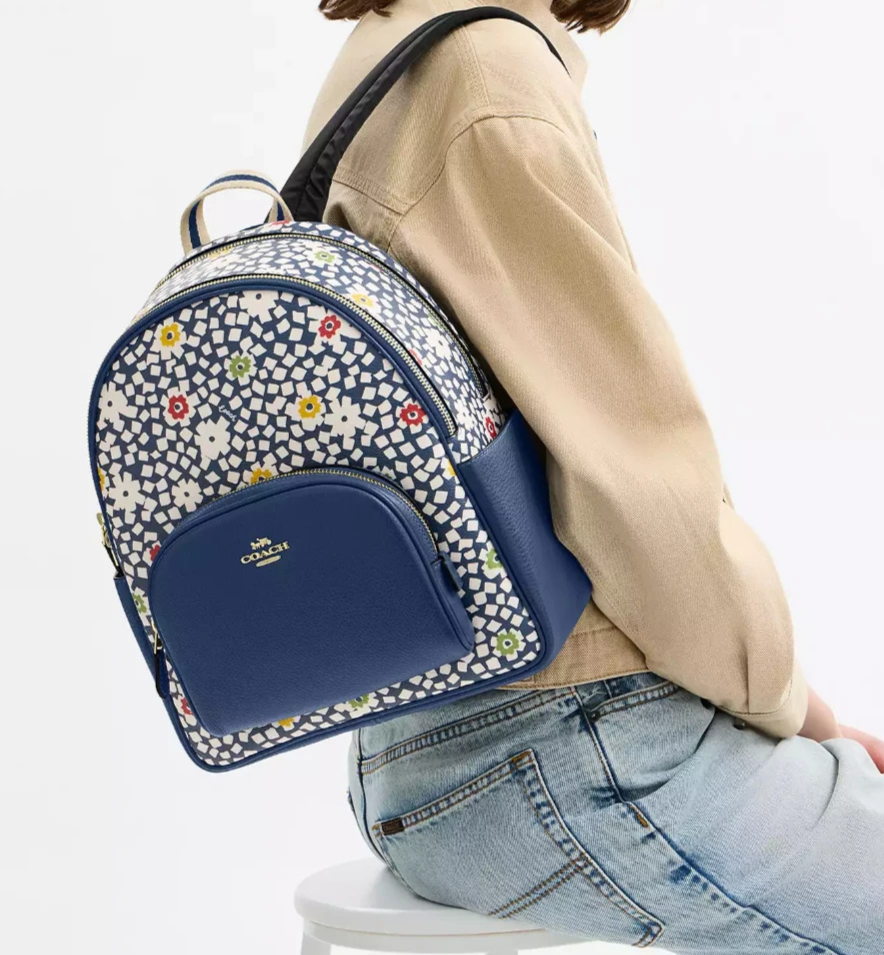 Coach Court Deep Blue Mult Floral P Signature Canvas & Leather