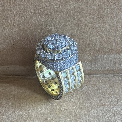 KING ICE Yellow Gold Plated Sterling Silver Lollipop Hip Hop Ring Size 7