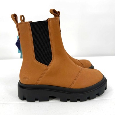 NWT TOMS Rowan Chelsea Lug Boots Water Resistant Tan Leather Size 7.5