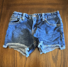 Cat Jack Girls S 6/7 Blue Denim Cut-Off Shorts Regular Fit Pockets