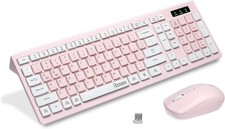 Wireless Keyboard and Mouse Combo, Reccazr 2.4G Full-Sized Pink Cream
