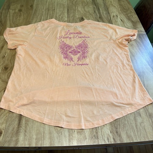 Harley Davidson Laconia New Hampshire Wings Peach Tshirt Womens Size XL - Picture 7 of 9