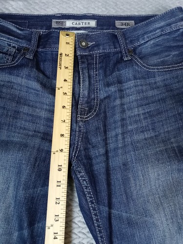 Pantalones de mezclilla con hebilla BKE Carter para hombre 36x32 etiqueta talla 34R BootLeg Bootcut lavado oscuro - Imagen 5 de 11