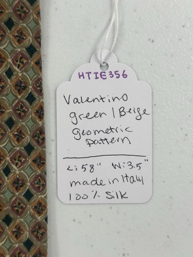 Vintage Valentino Italy Men's Green Brown Geometric Pattern Silk Neck Tie - Picture 9 of 9