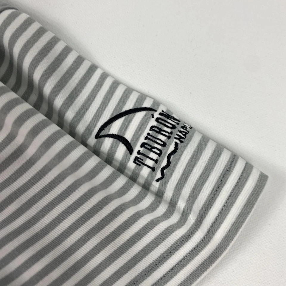 Camisa polo de golf FootJoy para mujer mediana gris blanca a rayas tiburón medio atlética Foto 2 de 4