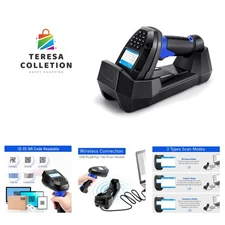 1D 2D Wireless Barcode Scanner with Charging Base Transmission, Inventory Sca...