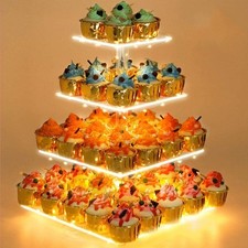 4 Tier Cupcake Stand Acrylic Tower Display with LED Light Premium Holder Dessert