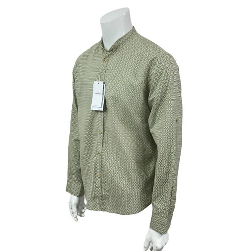 Springfield Custom Fit Band Collar Green Geometric Pattern Men's L - Picture 7 of 15