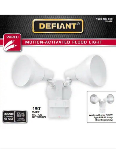 DEFIANT PAR 180 Degree White Motion Sensor Dusk-to-Dawn Security Flood Light - Picture 2 of 6