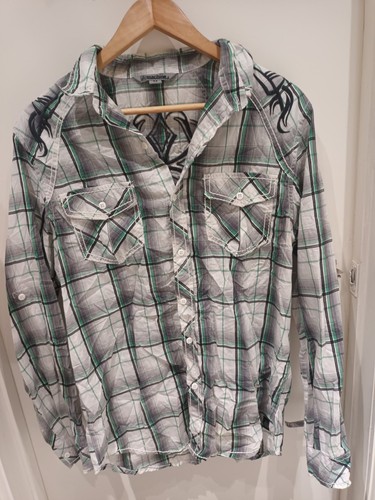 Machine Athletic Fit Plaid Long Sleeve Button Up Shirt Men M - Picture 2 of 3