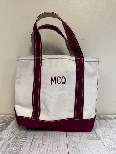 Vintage LL Bean Zip Boat and Tote Canvas Bag Small Zipper Top Maroon Freeport ME - Picture 2 of 8