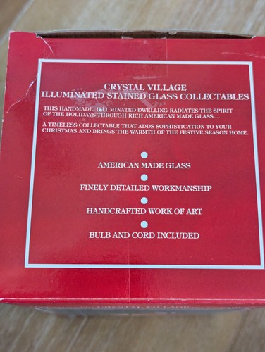 Vintage 1994 Crystal Village Lighted Stained Glass House Red Roof Wreath w/Box - Picture 19 of 19