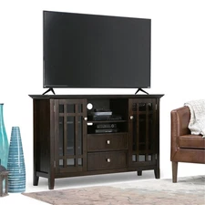 Simpli Home Bedford Wood 53" Transitional TV Media Stand in Brown