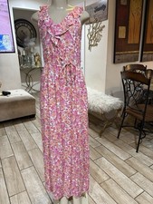 Kingston Grey Dress Womens M Pink Floral Maxi Smocked V Neck Boho Ruffle Hem