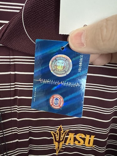 Arizona State Sun Devils Herren Poloshirt XL Burgund Weiß Gestreift Neu mit Etikett - Bild 9 von 14