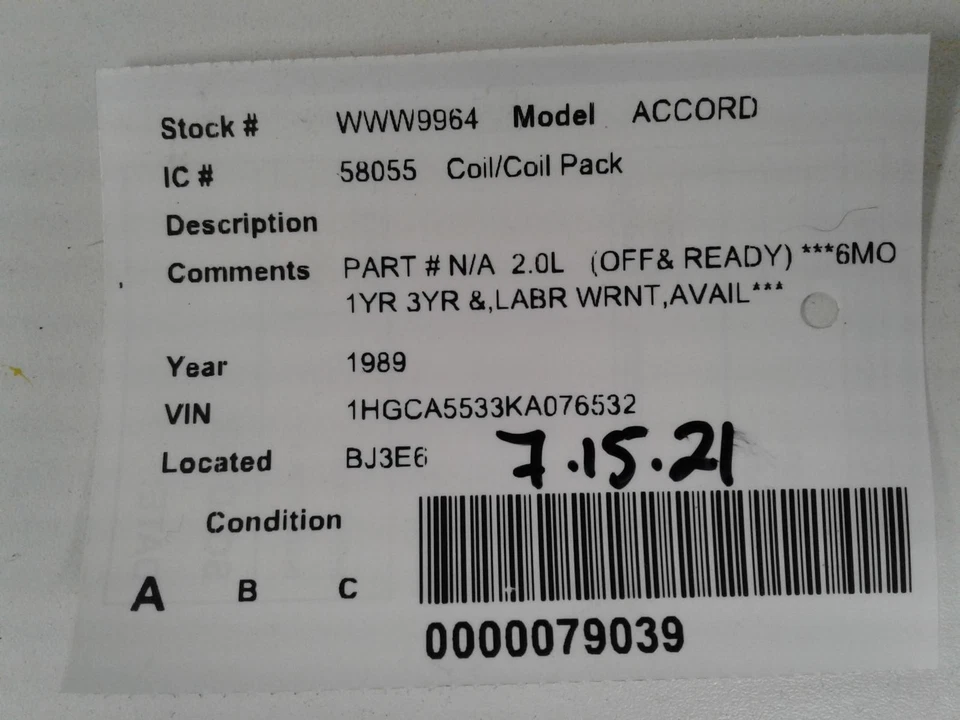 Bobina de encendido usada se adapta a: Honda Accord 1989 grado A Foto 4 de 4