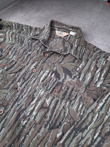 Vintage Real Tree Camo Shirt Men 2XL Tall RedHead Tree Bark 80s Made USA Pockets