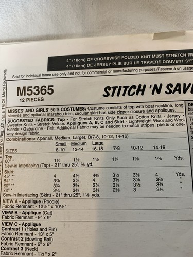 Easy Stitch’n Save M5365 Sm-Med-Lrg Misses & Girls 50’s Costumes 2007 - Picture 4 of 4