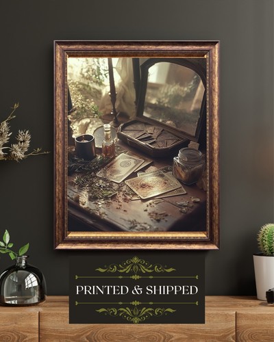 Witchy Vanity Wall Art Print Gothic Tarot Still Life Candle Herb Decor - Picture 1 of 5