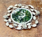 VTG ? Round Tole Metal Flower Wall Mirror Dresser Tray Ornate French Shabby Chic
