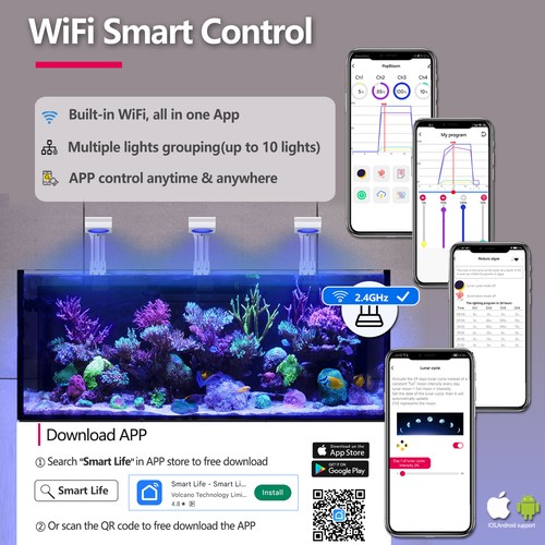 PopBloom RL115 WiFi Reef Marine Aquarium Led Lights for 36in 48in 60in 72in Tank - Picture 5 of 14