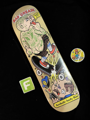 RARO FIRMADO Andy Roy GPK Anti Hero Bad Grease tabla de skate AUTOGRAFIADO - Imagen 1 de 7