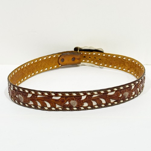 Vintage Western verzierter Ledergürtel deutsch silber Pferdeschnalle braun Größe 36 - Bild 3 von 22