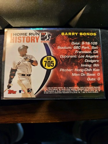 2005 Topps Barry Bonds Home Run History #705 Barry Bonds HR705 - Picture 2 of 2