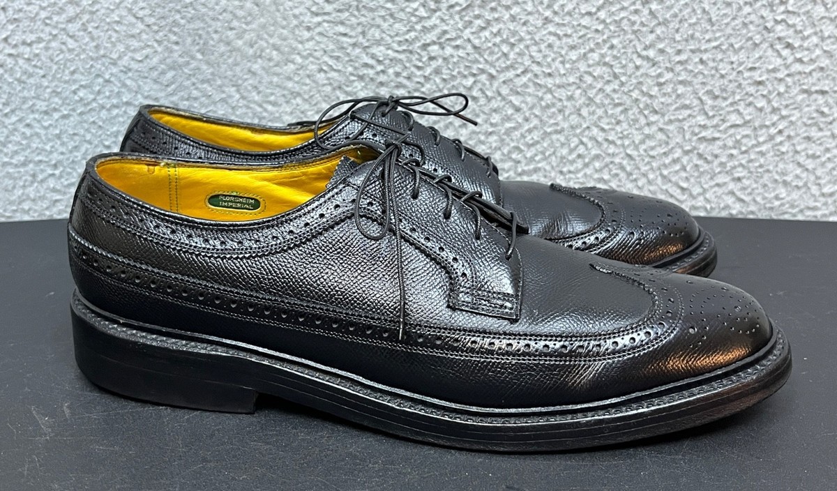 Florsheim Imperial Shoes Mens 9.5 B Black Leather Long Wing Oxford