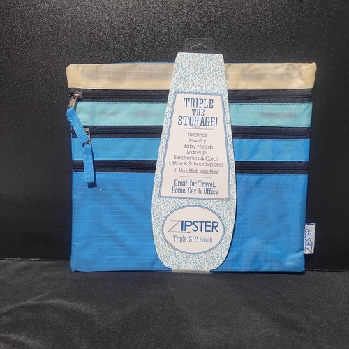 Zipster Triple The Storage Blue/Cream Zip Pouch - Picture 1 of 5