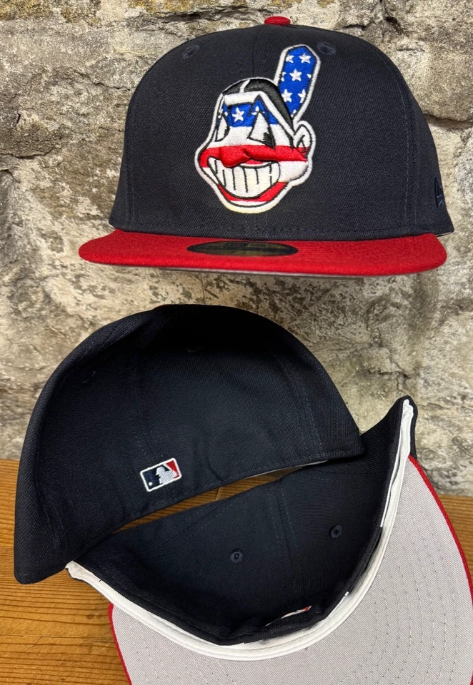 Cleveland Indians Wahoo New Era Fitted Club 59Fifty USA FLAG 2tone Exclusive - Image 2 of 4