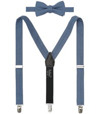 Solid Pre-tied Bow Tie Suspenders Set Boys Youths Events Parties Wedding