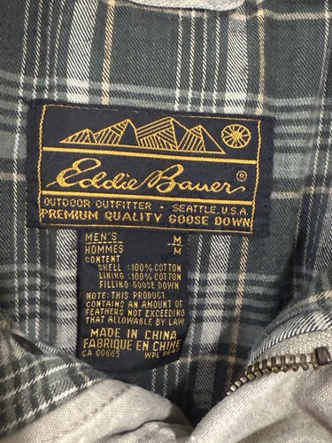Chaleco de Colección Eddie Bauer Puffer Plumón de Ganso Hombres med. Pesca de carga de franela de lona - Imagen 7 de 15