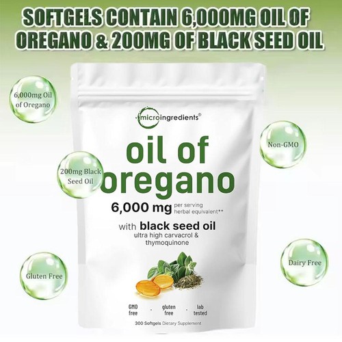 Oil of Oregano Black Seed Oil Immune Antioxidant  300 Softgels Capsules/Ba g - Picture 9 of 12
