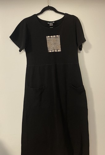 Vestido negro vintage Boundary Line para mujer pequeño bordado Lagenlook artístico - Imagen 1 de 6