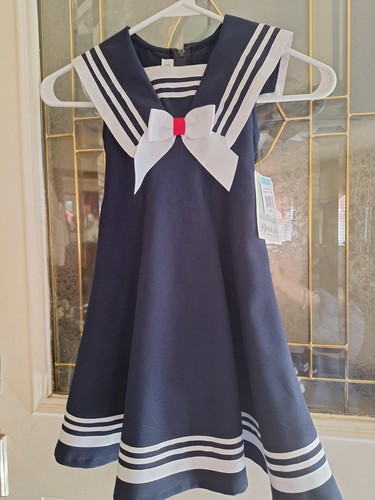 Bonnie Jean Nautical Dress For Girls Size 5. Navy Blue With White Trim. - Picture 1 of 5