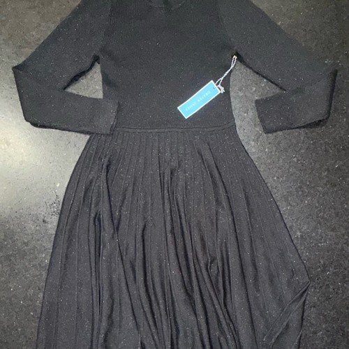 NEW Draper James Black & METALLIC Long Sleeve SWEATER PLEATED SKIRT Dress SZ M - Picture 3 of 10