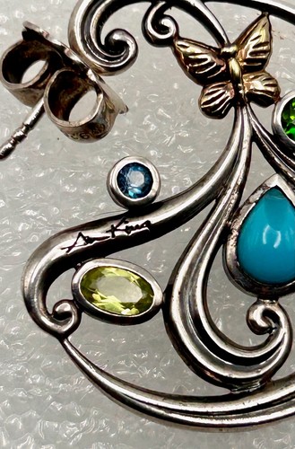 ORECCHINI VINTAGE ARGENTO STERLING PIETRA PREZIOSA 18K DESIGNER ANN KING POST - Foto 9 di 10